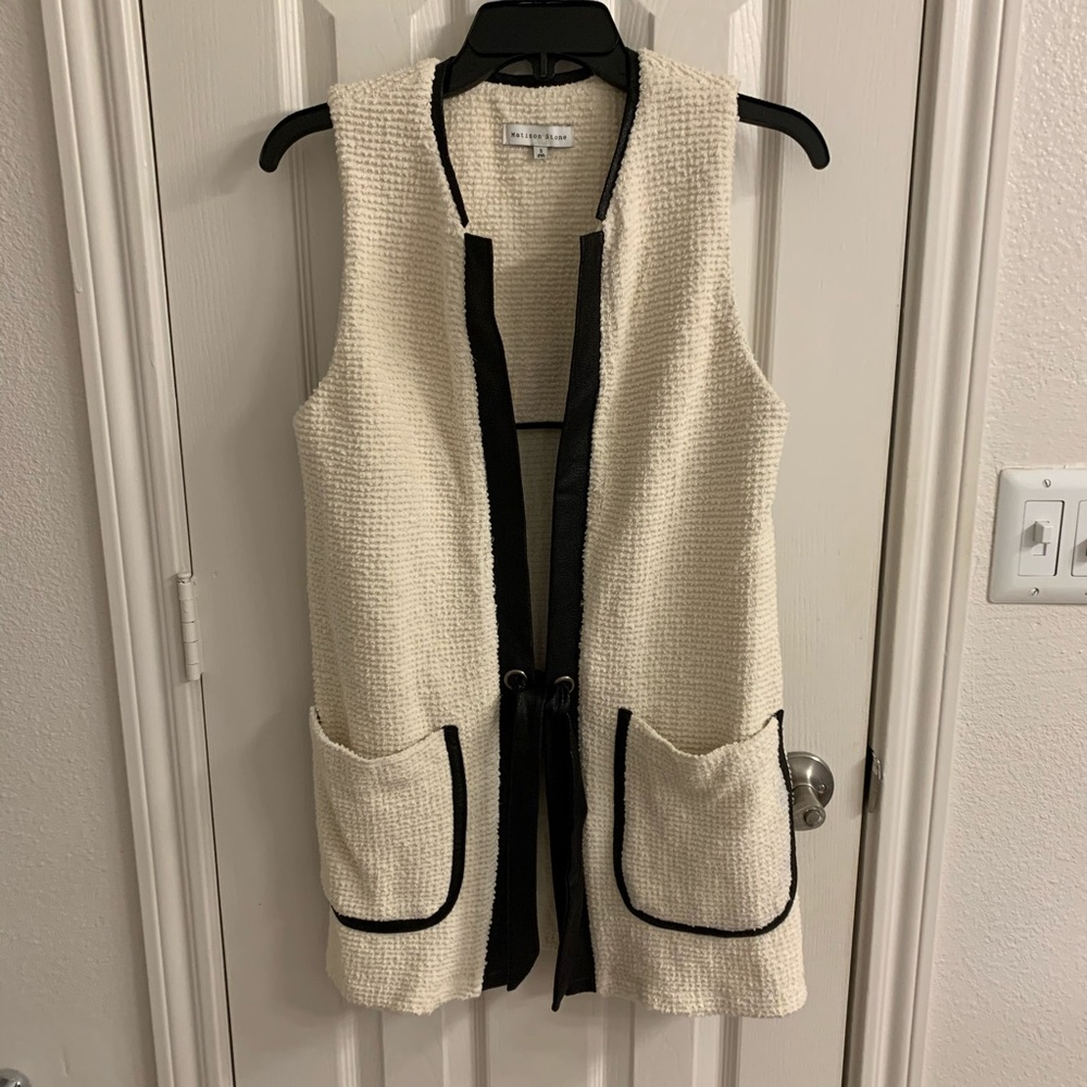 Sweater Vest with Leather Trim